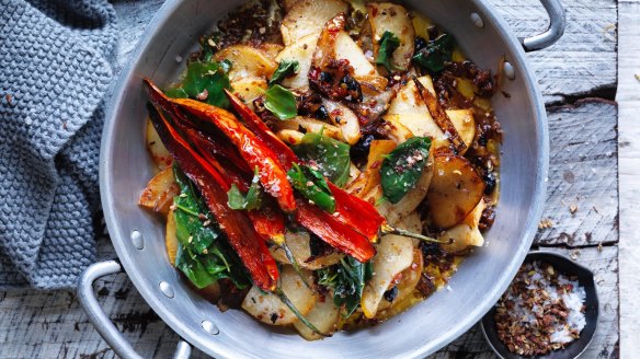 Dishes with native ingredients, such as this stir-fried potato with saltbush, will become more popular.