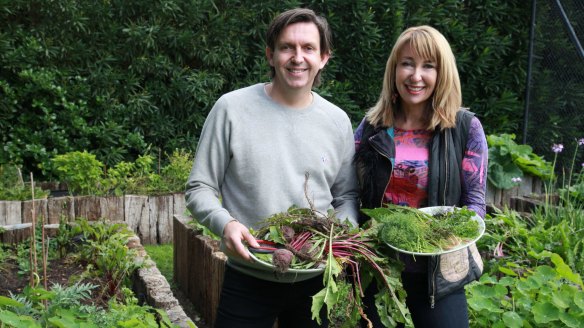 Maeve O'Meara with Andrew McConnell, who treasures the time he spends in his kitchen garden.