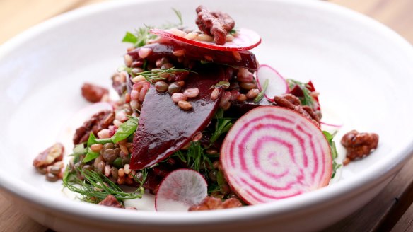 Roasted Bloody Beetroots salad with lentils, rye and barley.