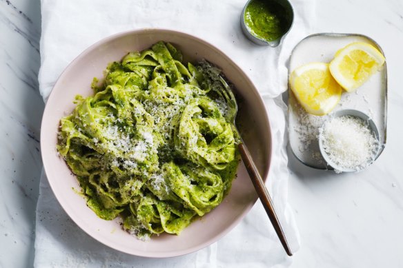 Adam Liaw's fettuccine with spring green pesto