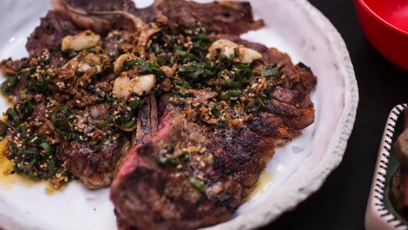 T-bone, grilled on the binchotan with a furikake-style butter.