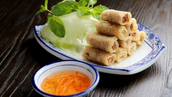 The shrimp and crabmeat spring rolls.