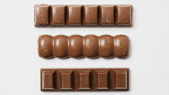 Cadbury's UK Dairy Milk (middle bar) uses a slightly different recipe than the Australian-made version.