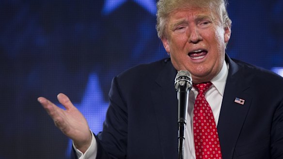 Donald Trump speaks during a Liberty University Convocation in Lynchburg, Virginia.