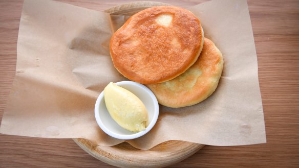 Fluffy griddled flatbreads and smoke-infused butter.