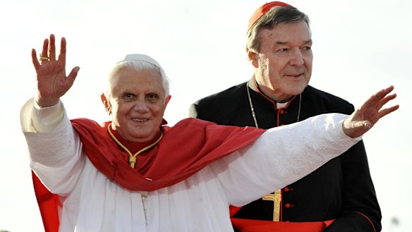Cardinal Pell with pope Benedict XVI in Sydney in 2008.