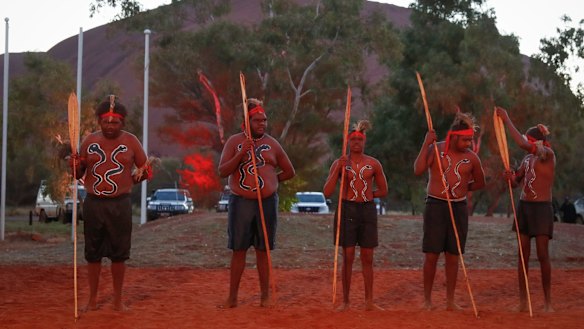 Mutitjulu men performing during the opening ceremony.