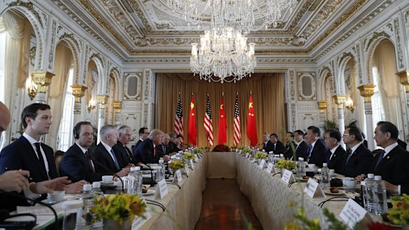 Donald Trump and Chinese President Xi Jinping meet at Mar-a-Lago on April 7.