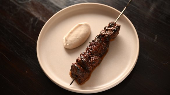 Go-to dish: Kangaroo skewer with pine nut puree.