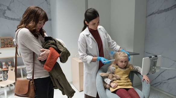 Black Mirror, ArkAngel. A chip is inserted in a child's head so the mother can see the world from her daughter's perspective via a tablet app.