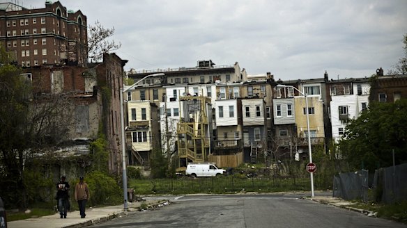 Houses in West Baltimore near the epicentre of the violence that has erupted in recent days. 