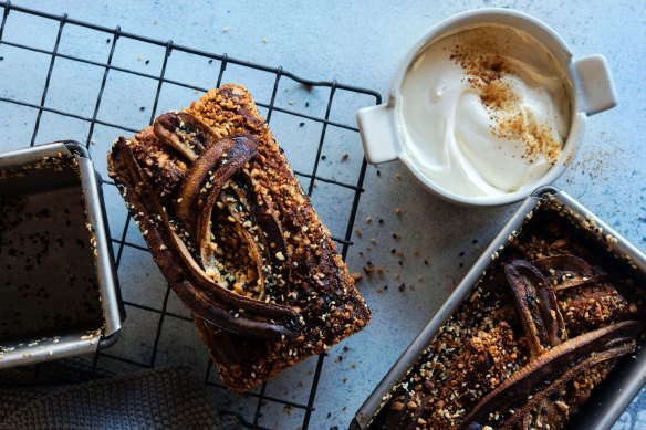 Banana bread with chai spiced creme fraiche.