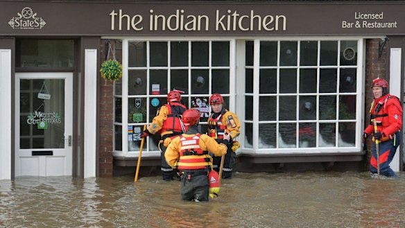 Members of the Mountain Rescue team in Tower Street, York.