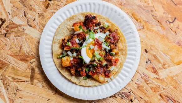 Chorizo and potato breakfast taco.