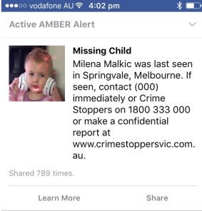 How the AMBER Alert appears on Facebook.