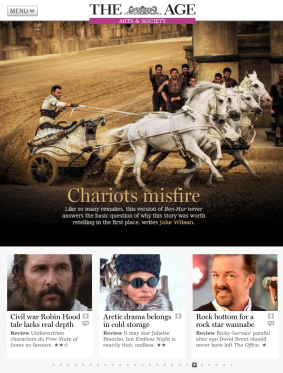 Arts cover page of <i>The Age</i> tablet app.