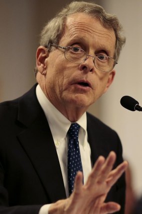 Ohio State Attorney General Mike DeWine speaks to media in a press conference in Piketown, Ohio, after the killings.