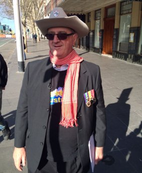 Mike Holt at an anti-Islam rally in Melbourne in July.