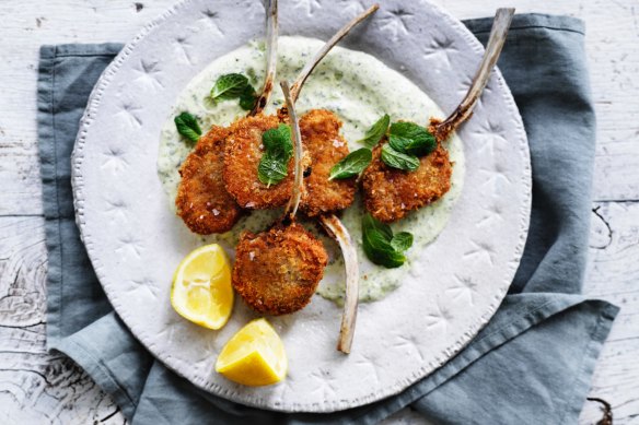 Danielle Alvarez's crumbed lamb cutlets with minted yoghurt recipe.