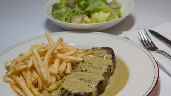Steak frites with bottomless fries at Entrecote.