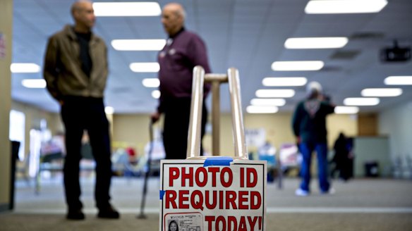 The entrance of a polling location in Wisconsin.