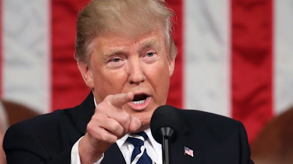 Presidential: Donald Trump addressing a joint session of Congress on Capitol Hill in Washington on Tuesday.