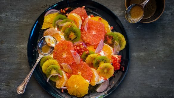 This colourful savoury (or sweet) fruit salad is packed with Vitamin C.