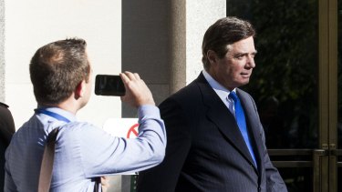 Paul Manafort, former campaign manager for Donald Trump, exits the US Courthouse in Washington, DC.