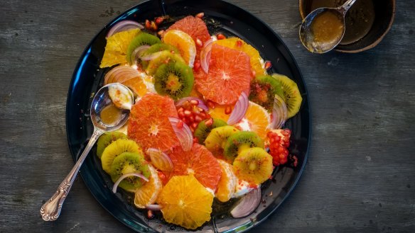 This colourful savoury (or sweet) fruit salad is packed with Vitamin C.