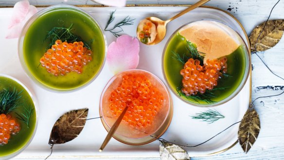 Jill Dupleix's Christmas starter: Smoked salmon mousse with herb jelly.