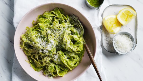 Adam Liaw's fettuccine with spring green pesto.