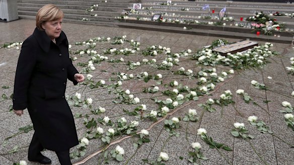 German Chancellor Angela Merkel after the opening of a memorial site for terror victims in Berlin, Germany, Tuesday.