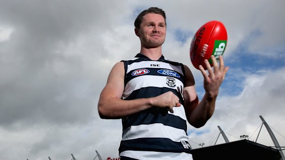 Patrick Dangerfield in Geelong colours on Monday.