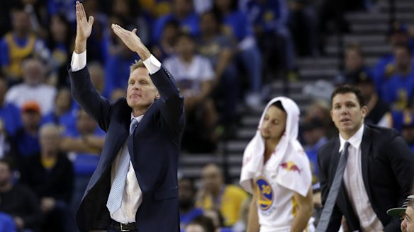 Keeping cool: Golden State coach Steve Kerr calls a time out. 