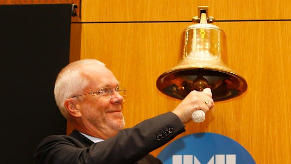 The ABC's next chairman Justin Milne ringing the ASX bell.