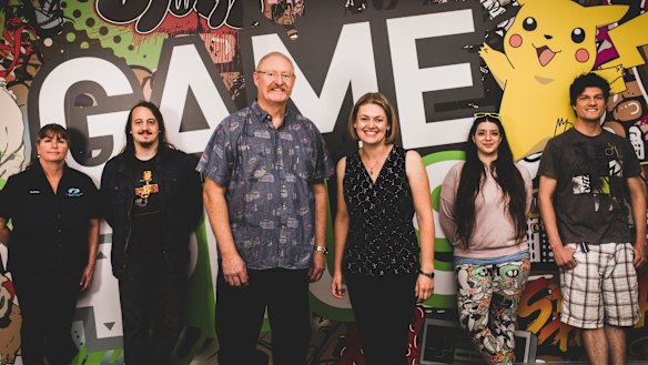 The Academy of Interactive Entertainment has been a tenant of the Canberra Technology Park since 1997. From left, Alison Martin, Daniel De Margheriti, head of school Grahame Dickson, manager of planning and implanation Casey Gregory, Sayde Nasser and Alfredo Lozano.