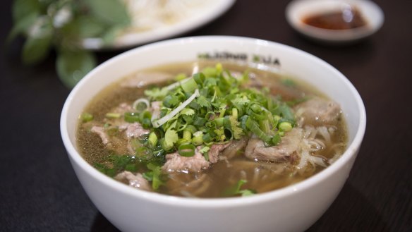 Huong Xua's beef pho with tripe, beef flank and beef meat balls.