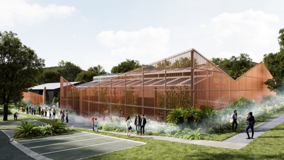 Artist's impression of the dramatic copper veil that will pay tribute to Four Pillars' gin stills.