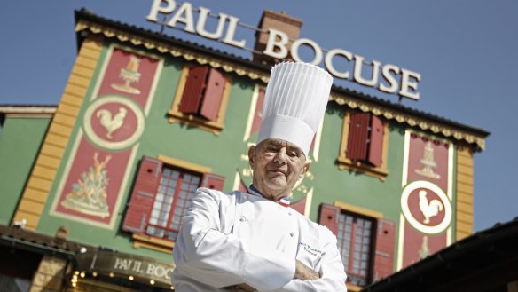 Bocuse outside his famed Michelin three-star restaurant L'Auberge du Pont de Collonges in Collonges-au-Mont-d'or in 2011.