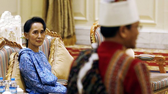 Aung San Suu Kyi attends the presidential handover ceremony in Naypyitaw in March.
