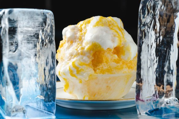 Chef Chase Kojima is making shaved ice desserts with ingredients such as black sesame, green tea and fresh strawberries.