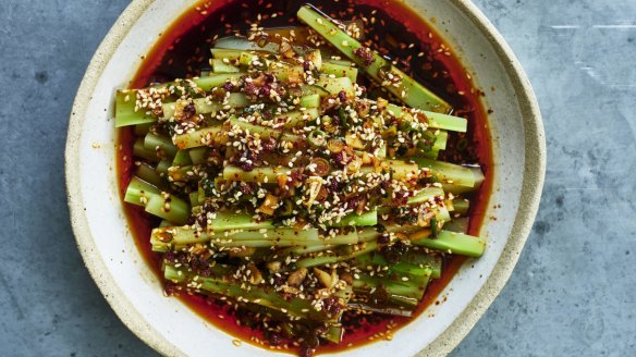 Waste not, want not: Broccoli stem salad with Sichuan dressing.