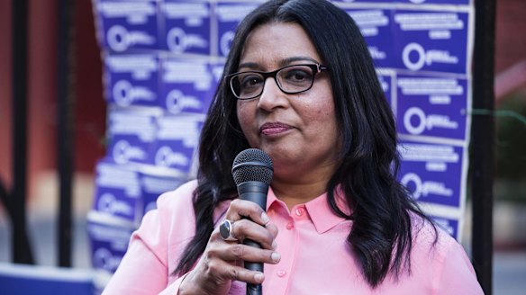 The Abortion Law Reform Campaign by Mehreen Faruqi holds an action outside NSW Parliament House. 