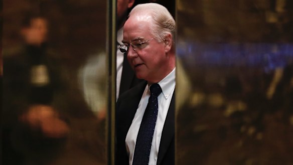 Trump Tower elevators close on Obamacare-critic Tom Price, who has been picked for Health Secretary in the Trump administration.