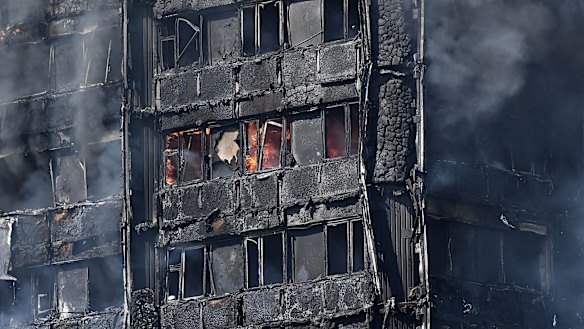 The charred remains of the Grenfell Tower block in west London.