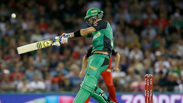 Gun for hire: Kevin Pietersen hits a six for the Melbourne Stars during the match against the Renegades on Saturday night.