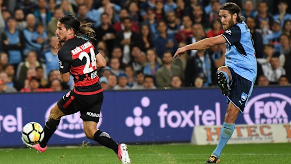 Fierce: Josh Brilliante launches the drive that levelled the scores.