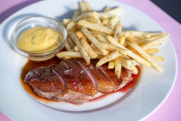 Duck frites: Juicy fingers of crisp-skinned, pink-tinged, dry-aged duck breast with golden fries.