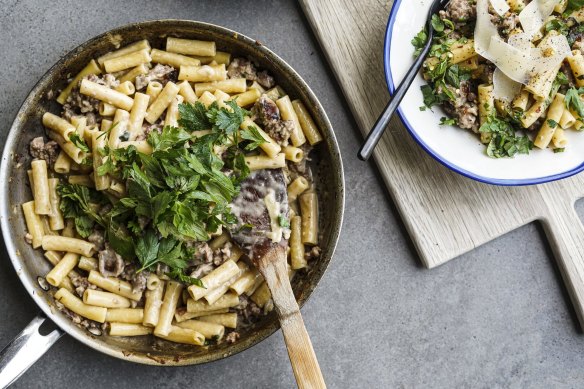 One-pan pasta with sausage and fennel and a silky sauce.
