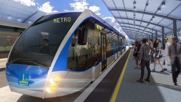An artists' impression of what the Brisbane Metro's bi-articulated buses could look like.